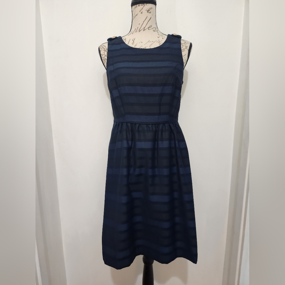 NWT Outback Red Brand. Blue & Black Striped Dress. Size 4. Sleeveless. Corporate